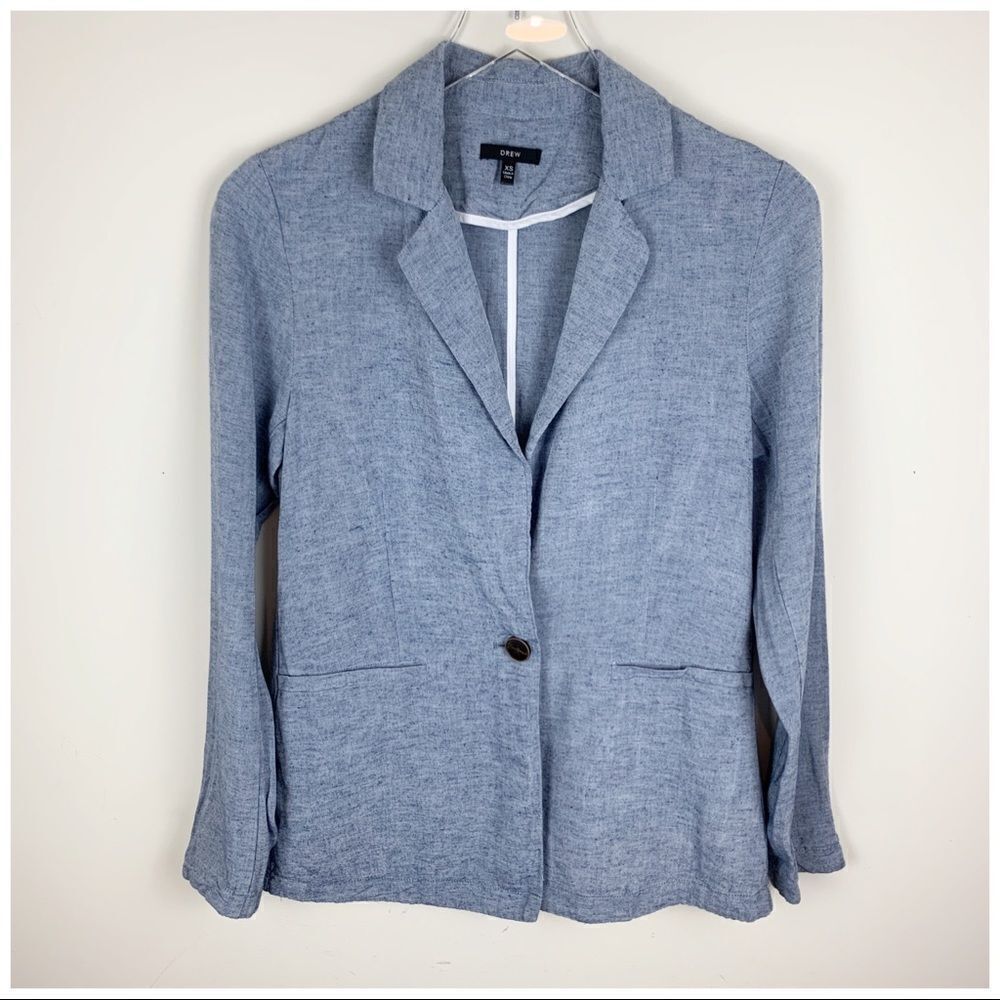 Drew Anthropologie Blue Chambray Unstructured One Button Blazer Sz XS